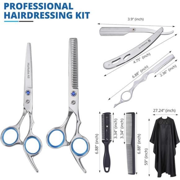 Silver Hair Cutting Scissors for Men and Women,10 Pieces Hair Cutting kit - Picture 6 of 7